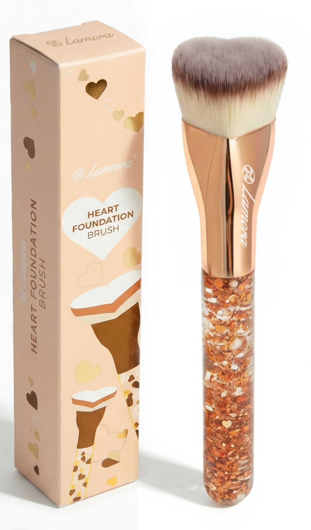 Lamora blending-liquid-makeup-foundation-brush kabuki close-up shows precise, even foundation application.