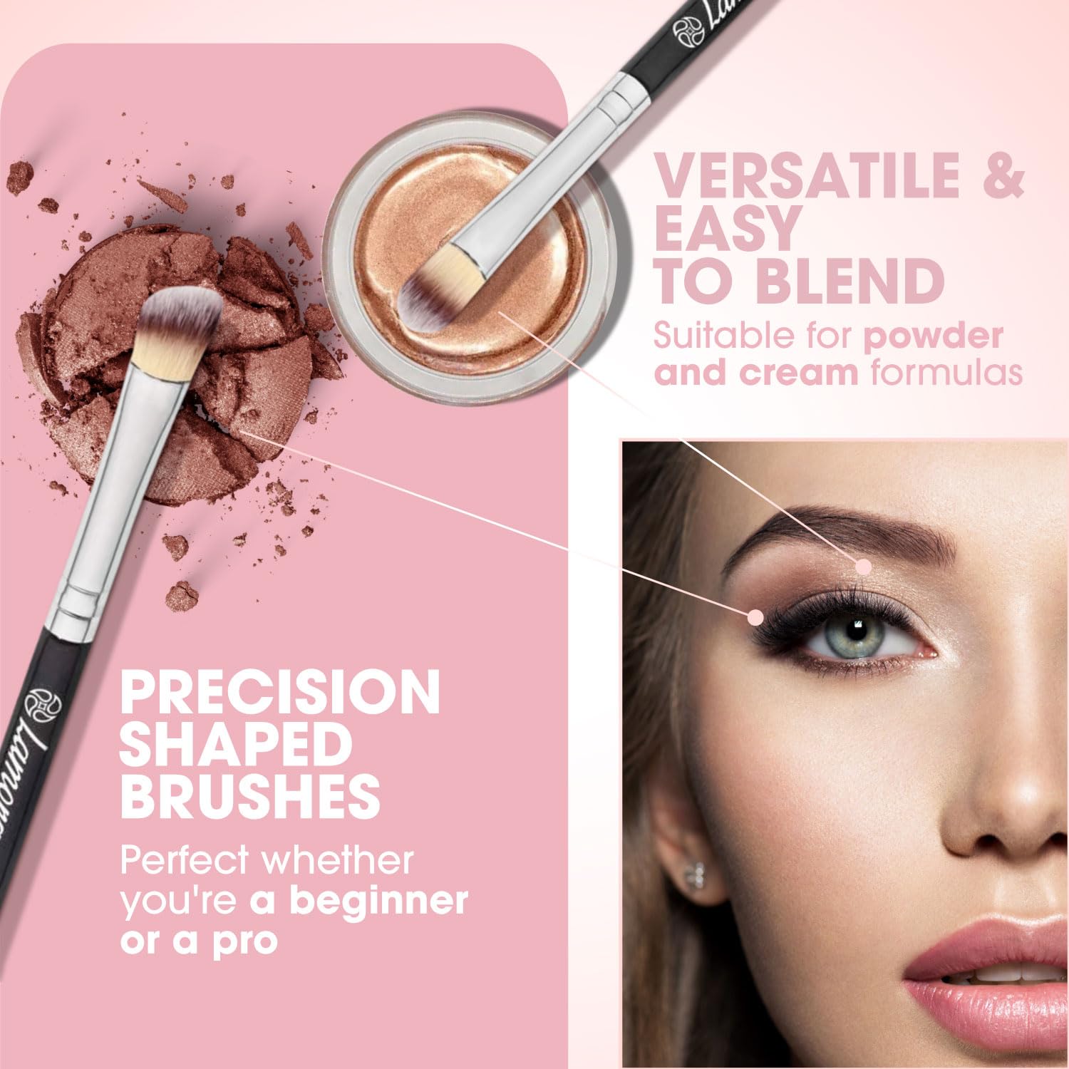 Lamora eyeliner brush delivers clean, precise lines for defined eyes.