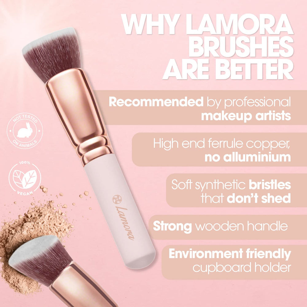 Lamora Kabuki contour brush for defined, natural-looking sculpting.