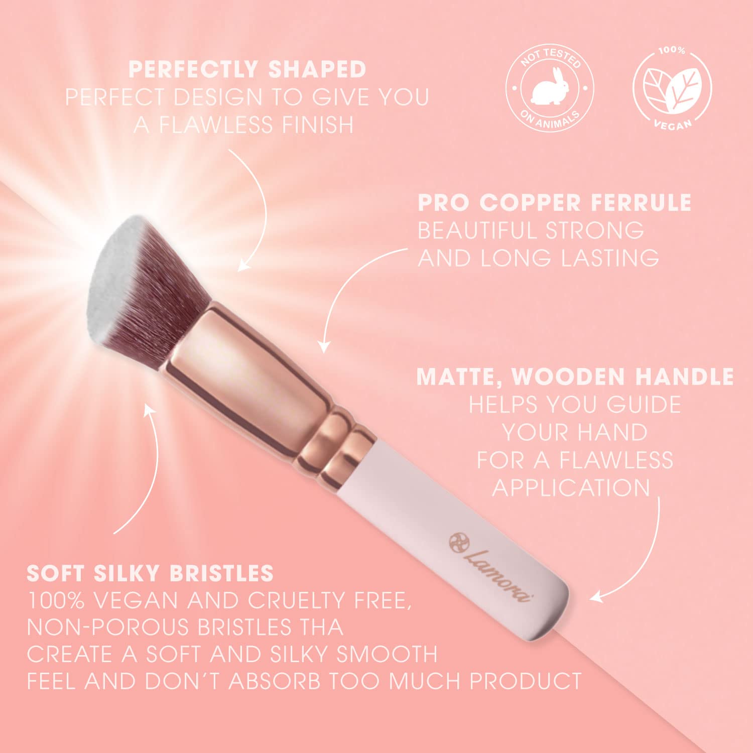 Lamora Kabuki eye blending brush for seamless crease transitions.