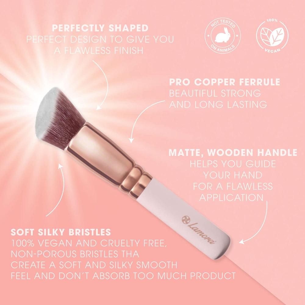 Lamora Kabuki eye blending brush for seamless crease transitions.
