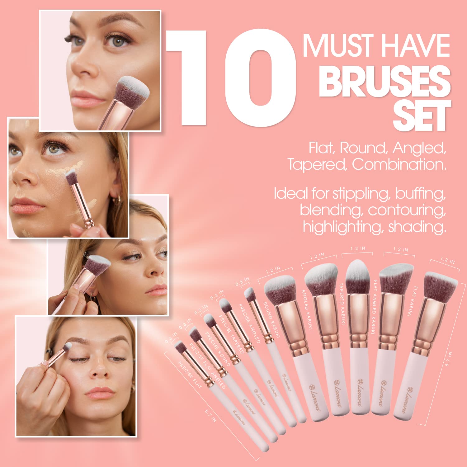 Lamora Kabuki powder brush delivers even powder distribution for a natural finish.