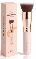 Lamora flat-top kabuki brush closeup shows dense bristles for precise foundation coverage.