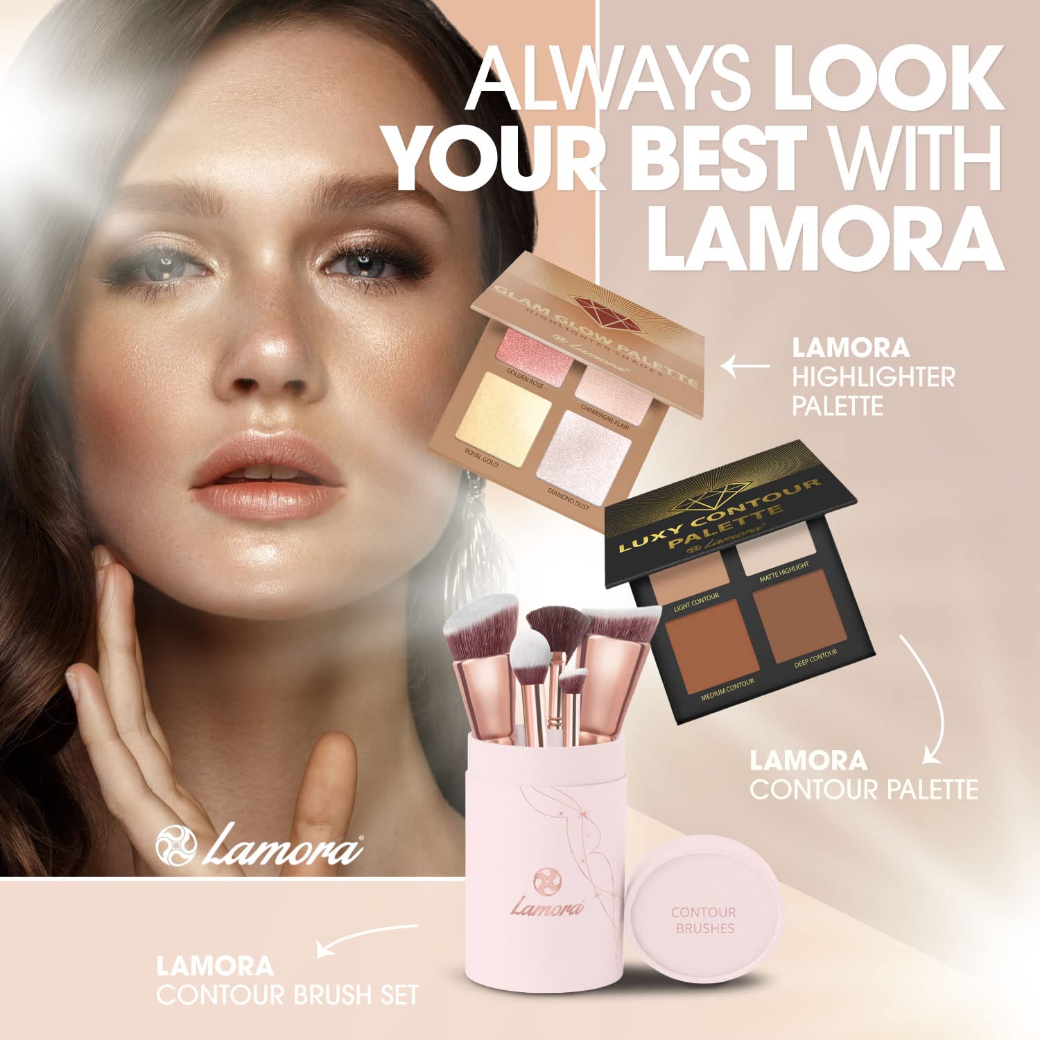 Lamora vegan synthetic bristles offer cruelty-free, soft application.
