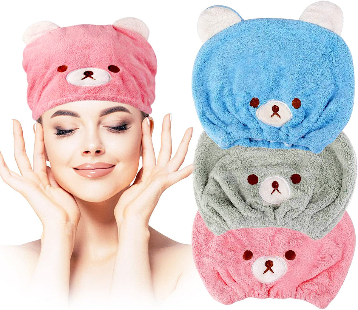 Lamoutor dry hair cap 3pc set for kids, quick wrap-drying and gentle comfort.