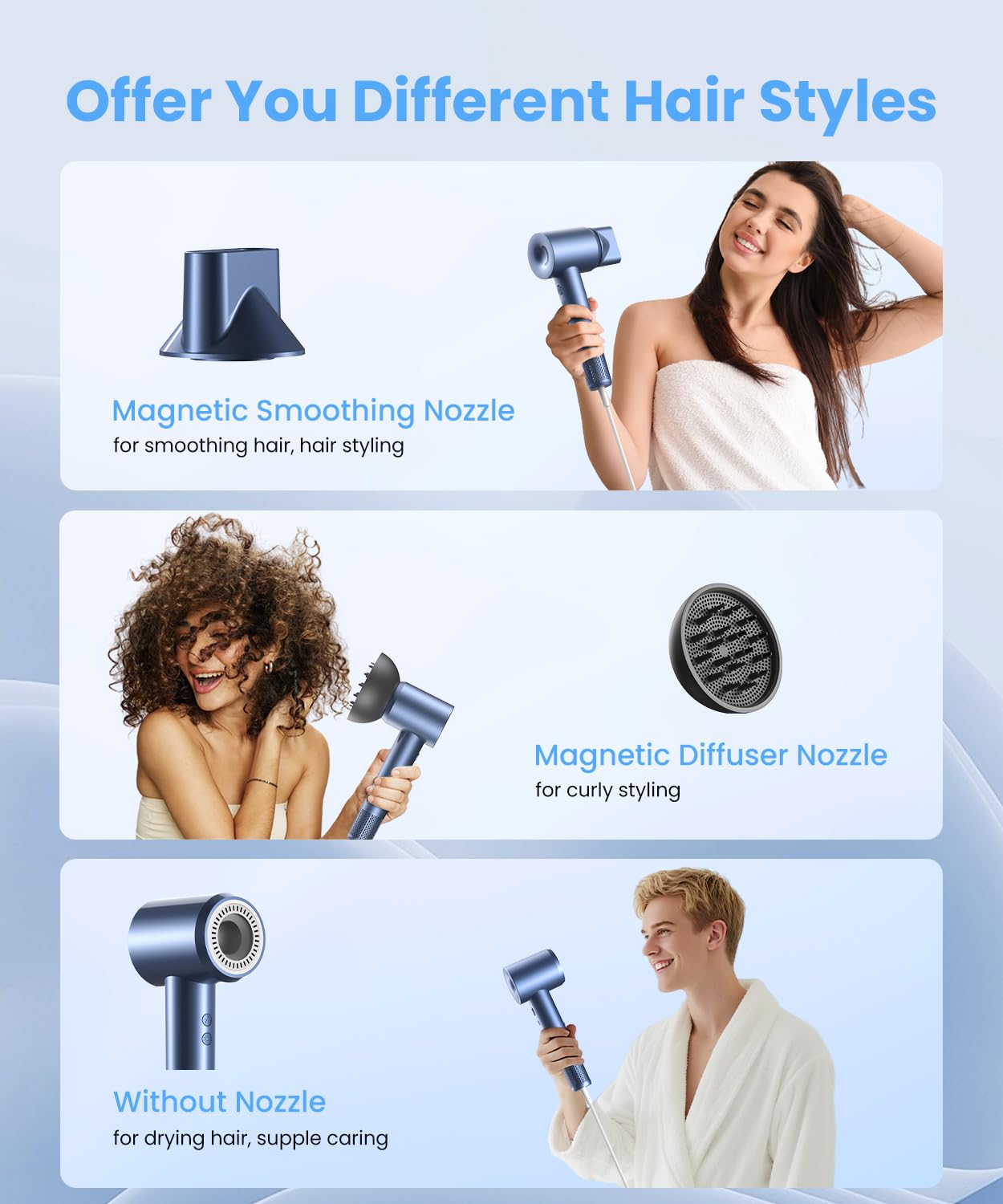 LAMPICK Hair Dryer ionic system delivers negative ions for smoother hair