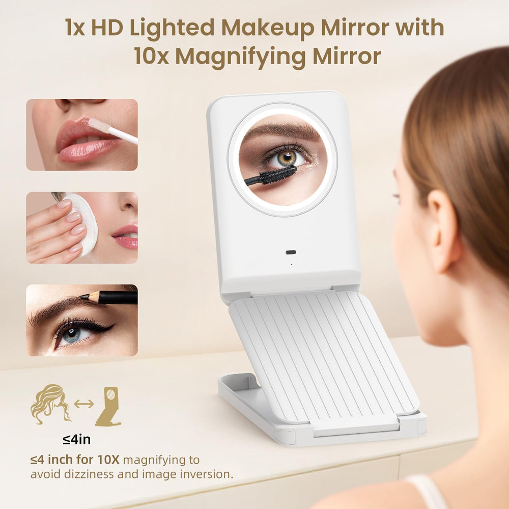 LAMPICK travel mirror adjustable height and angle for comfortable grooming.