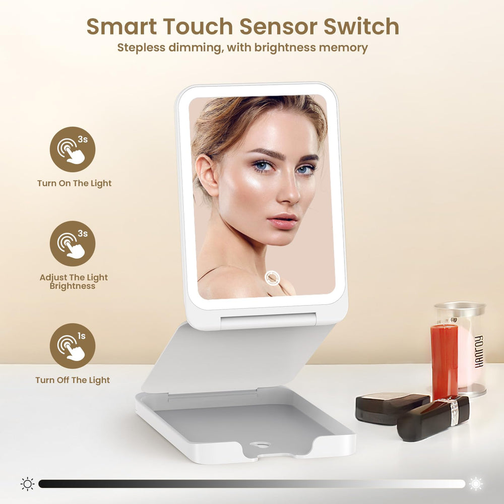 LAMPICK travel mirror rechargeable battery enables cordless on-the-go use.