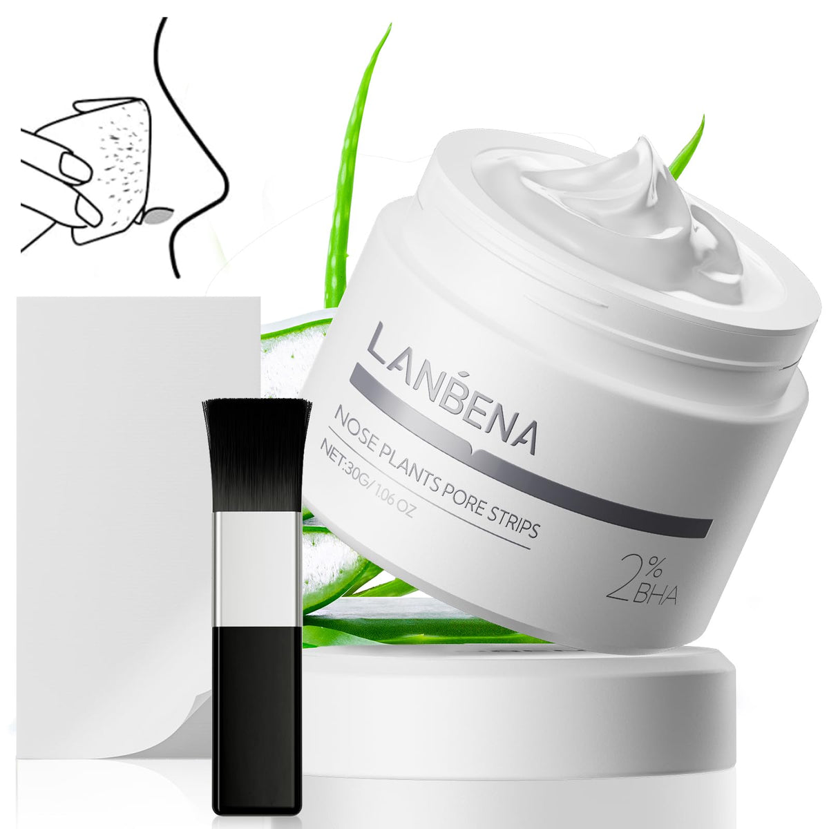 LANBENA 2.0 blackhead nose mask bottle shows strong cleansing for clearer pores.
