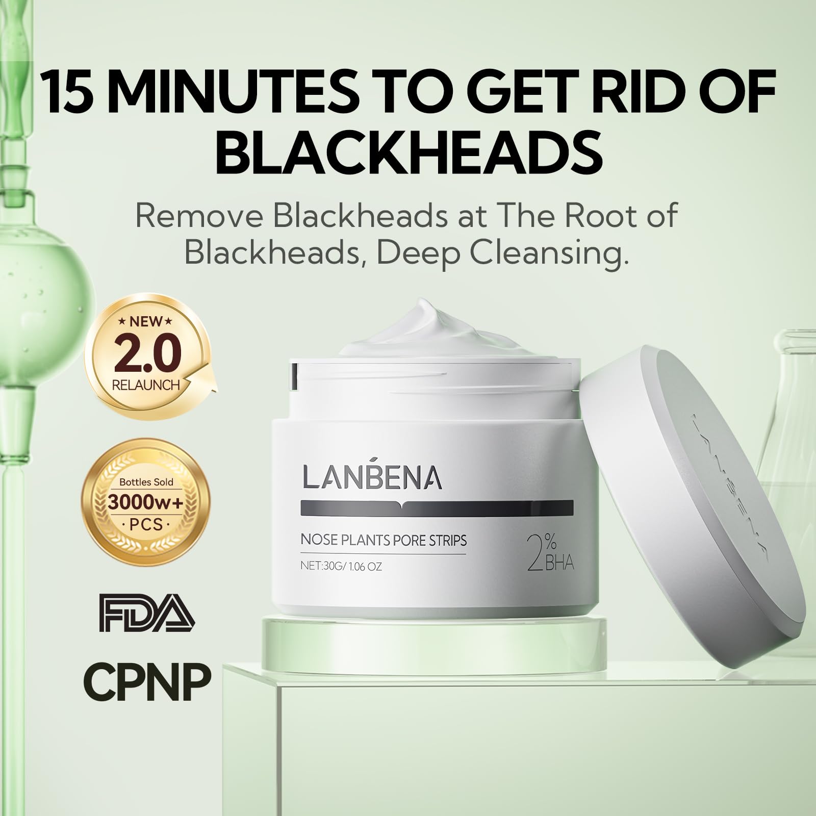 LANBENA Amazonian white clay ingredient image showcases purifying action on skin