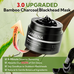LANBENA bamboo charcoal mask jar label showing premium ingredients for pore care.