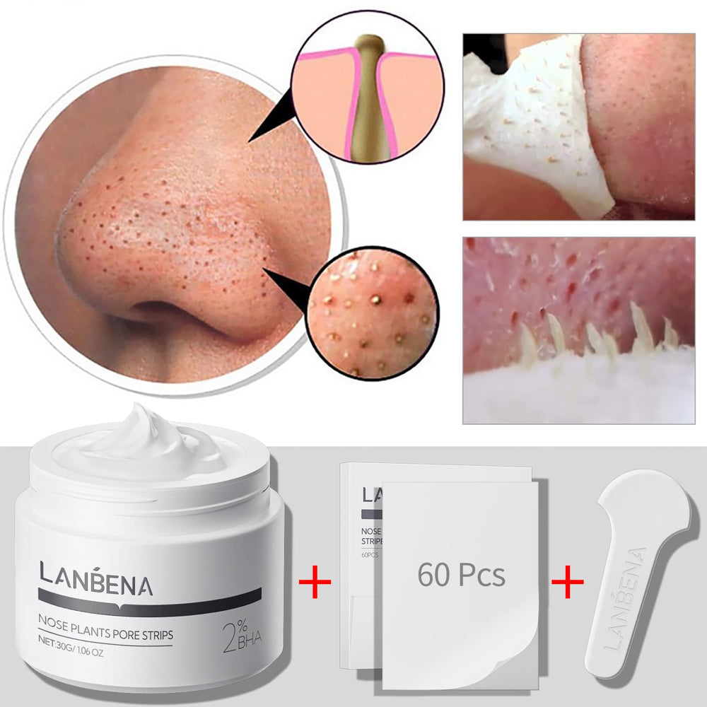 LANBENA blackhead remover mask being applied to nose for deep cleansing.