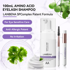 LANBENA cleansing brush used to apply foam cleanser on lashes
