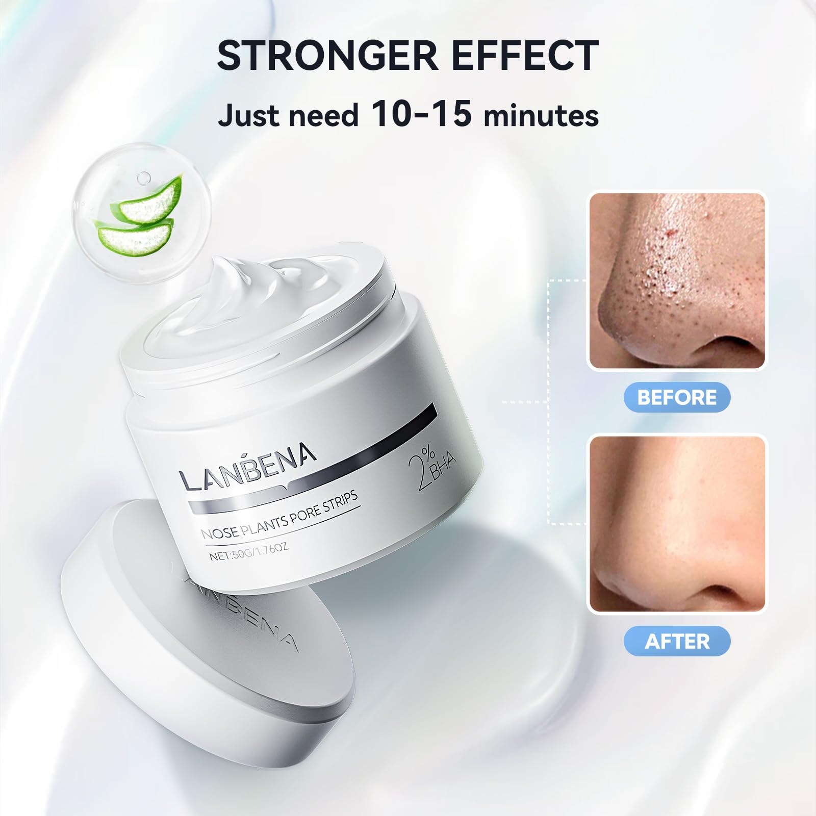 LANBENA nose strips in-use on nose demonstrates convenient at-home pore care.