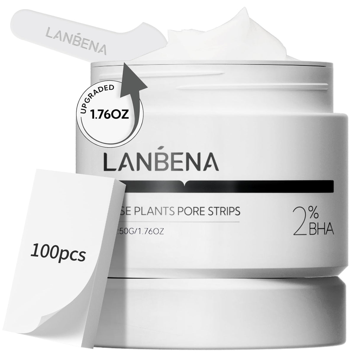 LANBENA nose strips pack shot with 100 sheets for deep pore cleansing.