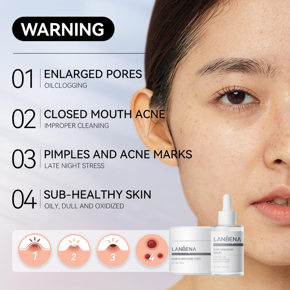 LANBENA pore minimizing serum bottle with dropper suggesting hydration and pore tightening