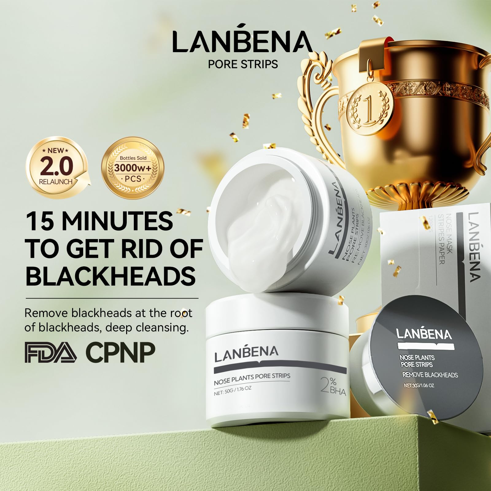 LANBENA pore strips before-after illustrates clearer pores.