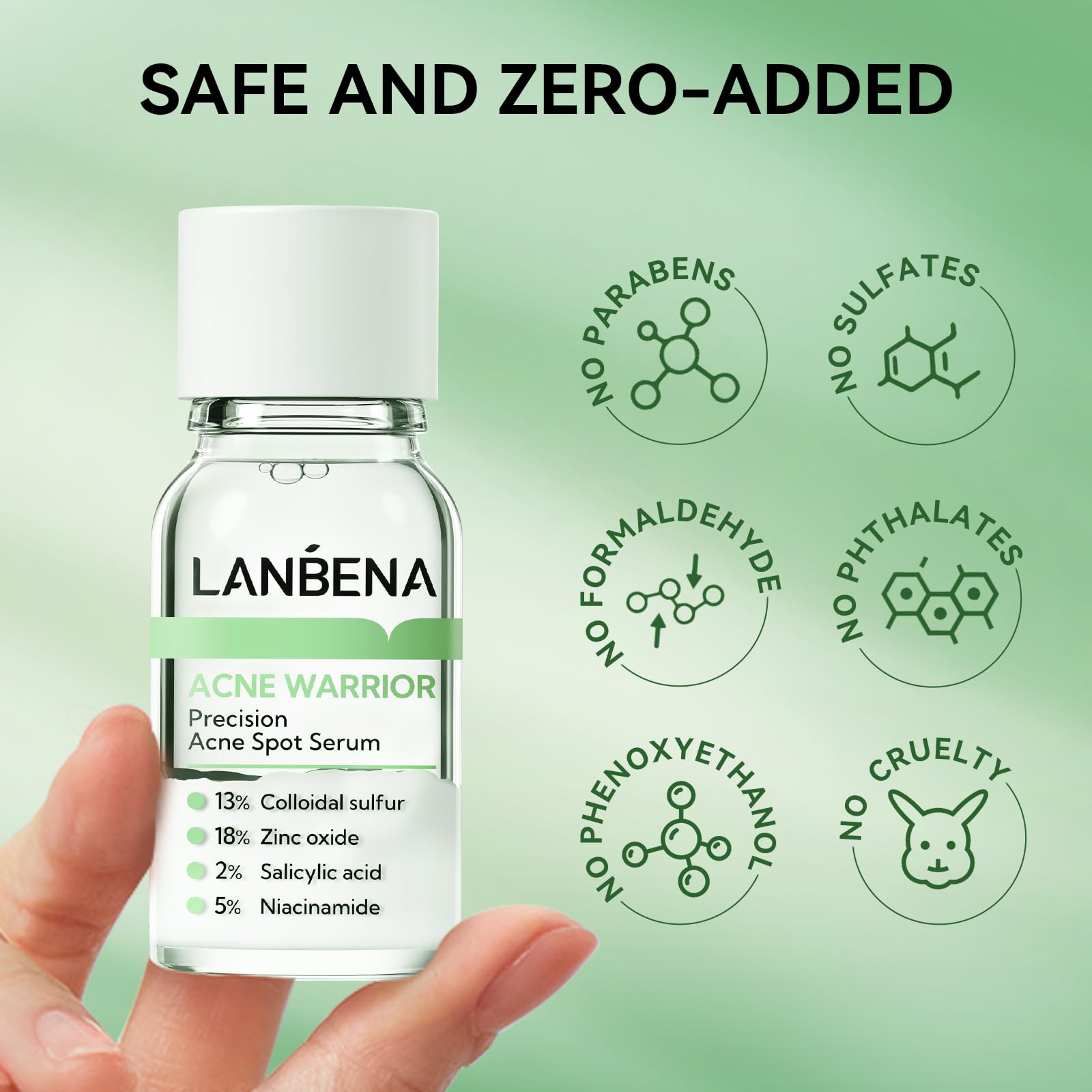 LANBENA sensitive-skin friendly packaging emphasizes gentle care for acne-prone skin.