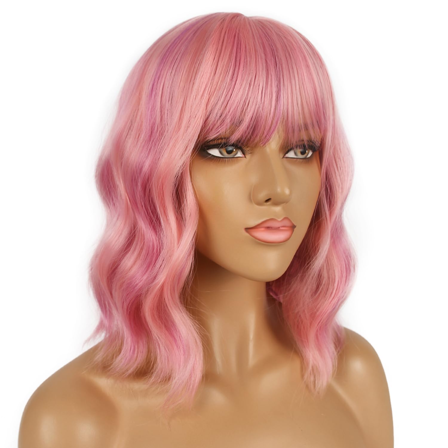 LANCAINI loose wavy bob wig pink side profile with soft movement