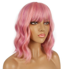 LANCAINI loose wavy bob wig pink side profile with soft movement