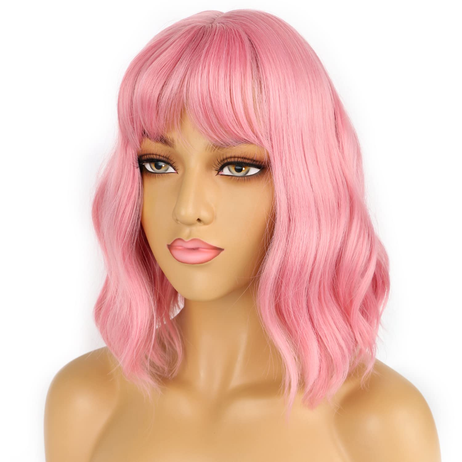 LANCAINI pastel bob wig close-up, soft synthetic fibers with heat-resistant texture.