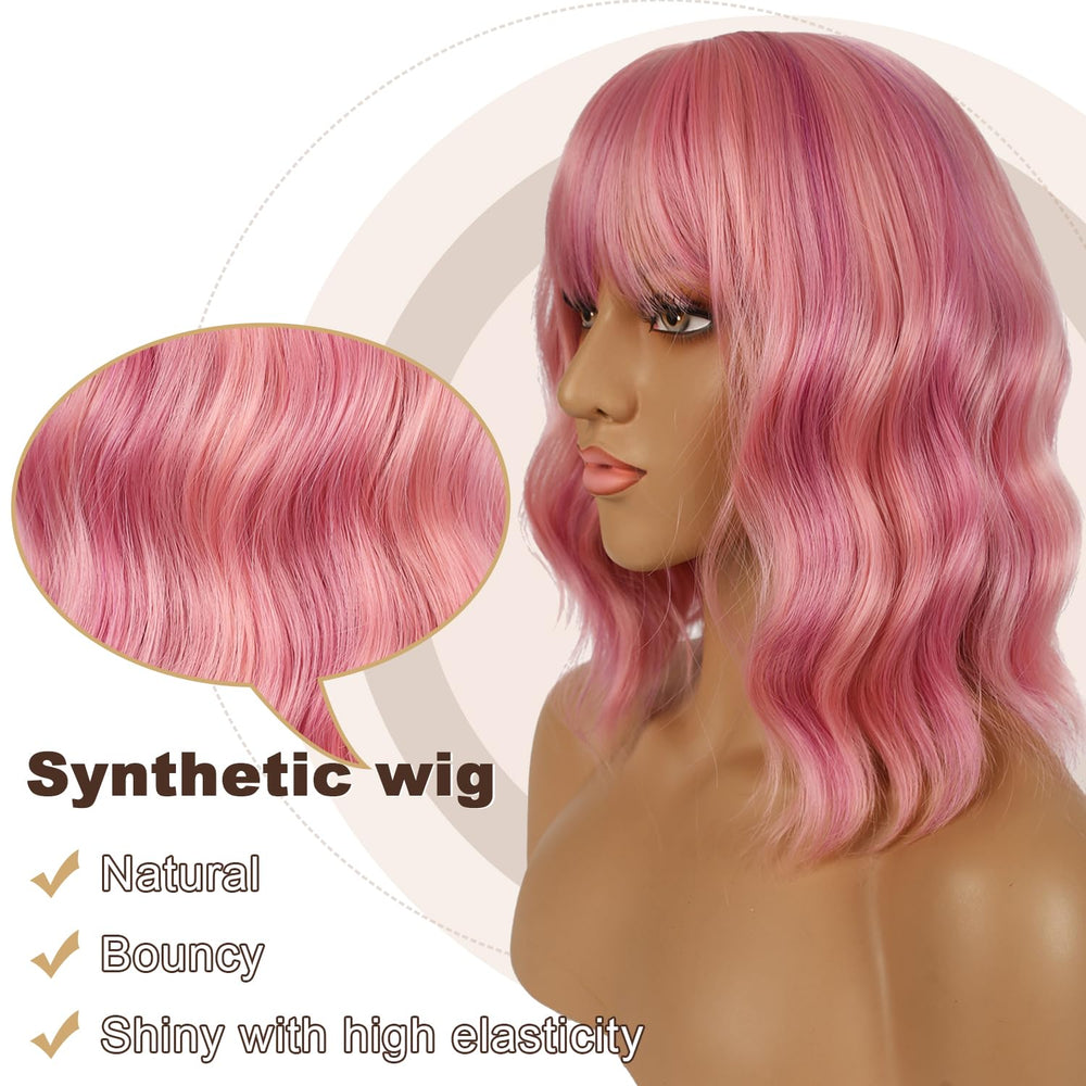 LANCAINI short bob wig with bangs pink back view showing full silhouette for events