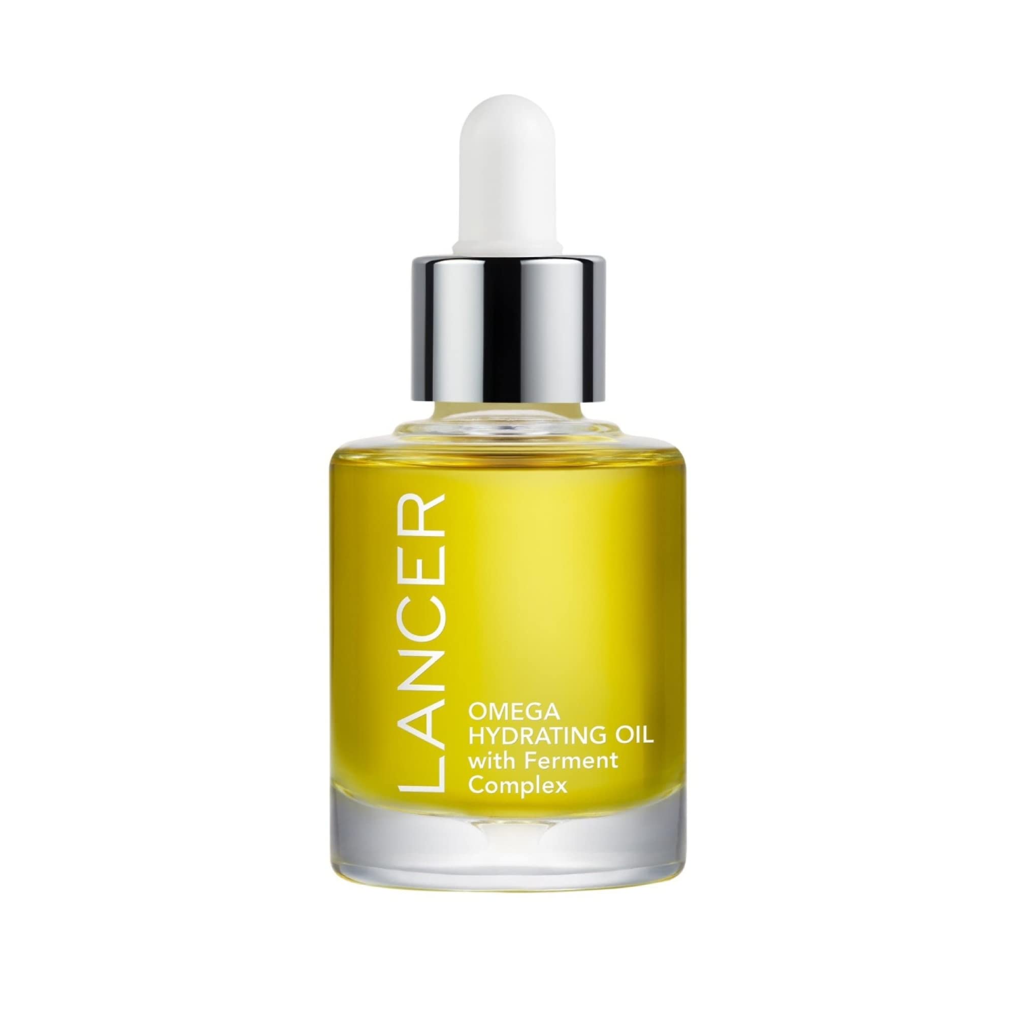Lancer Omega Hydrating Oil bottle close-up for radiant, hydrated skin