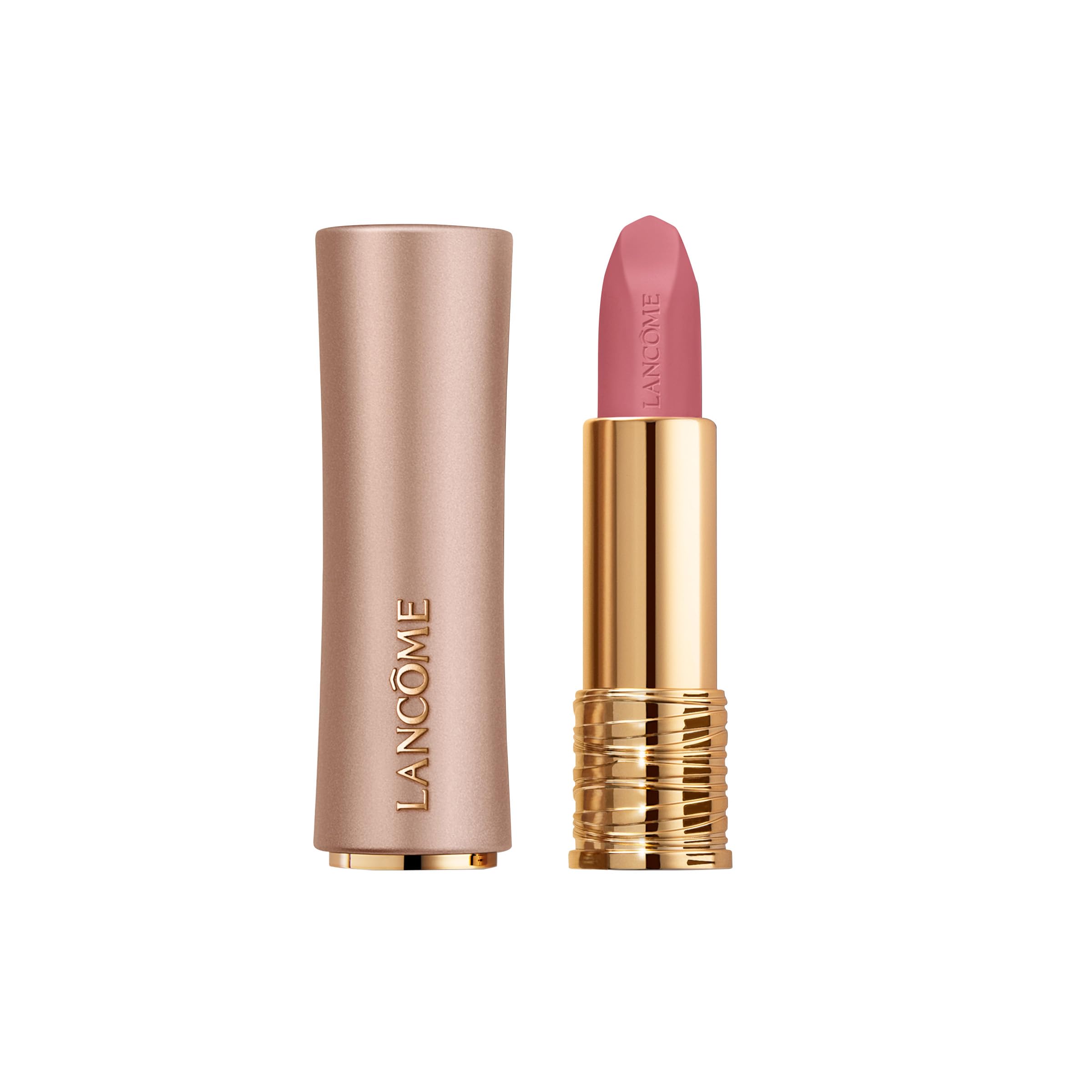 Lancôme L'Absolu Rouge Intimatte Hush Hush bullet closeup for precise, luxurious color.