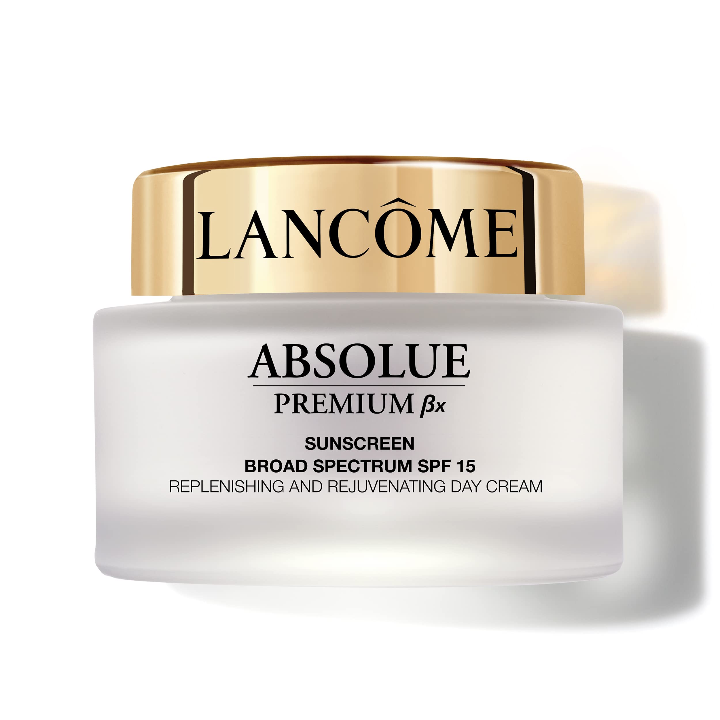 Lancôme Absolue Premium Bx Day Cream packaging showcases luxurious moisturizer.
