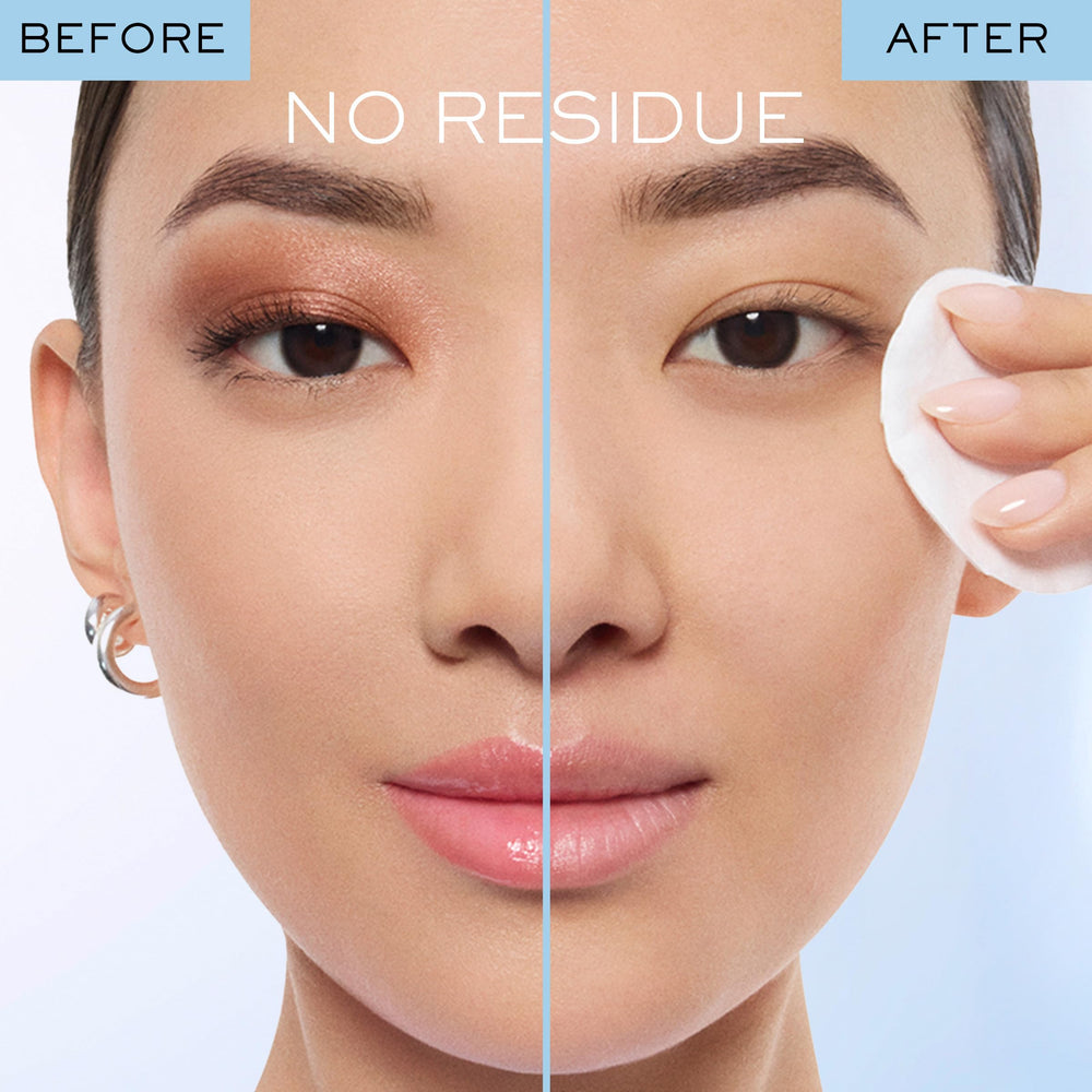 Lancôme Bi-Facil cotton-pad application demonstrates gentle cleansing near delicate eye area.