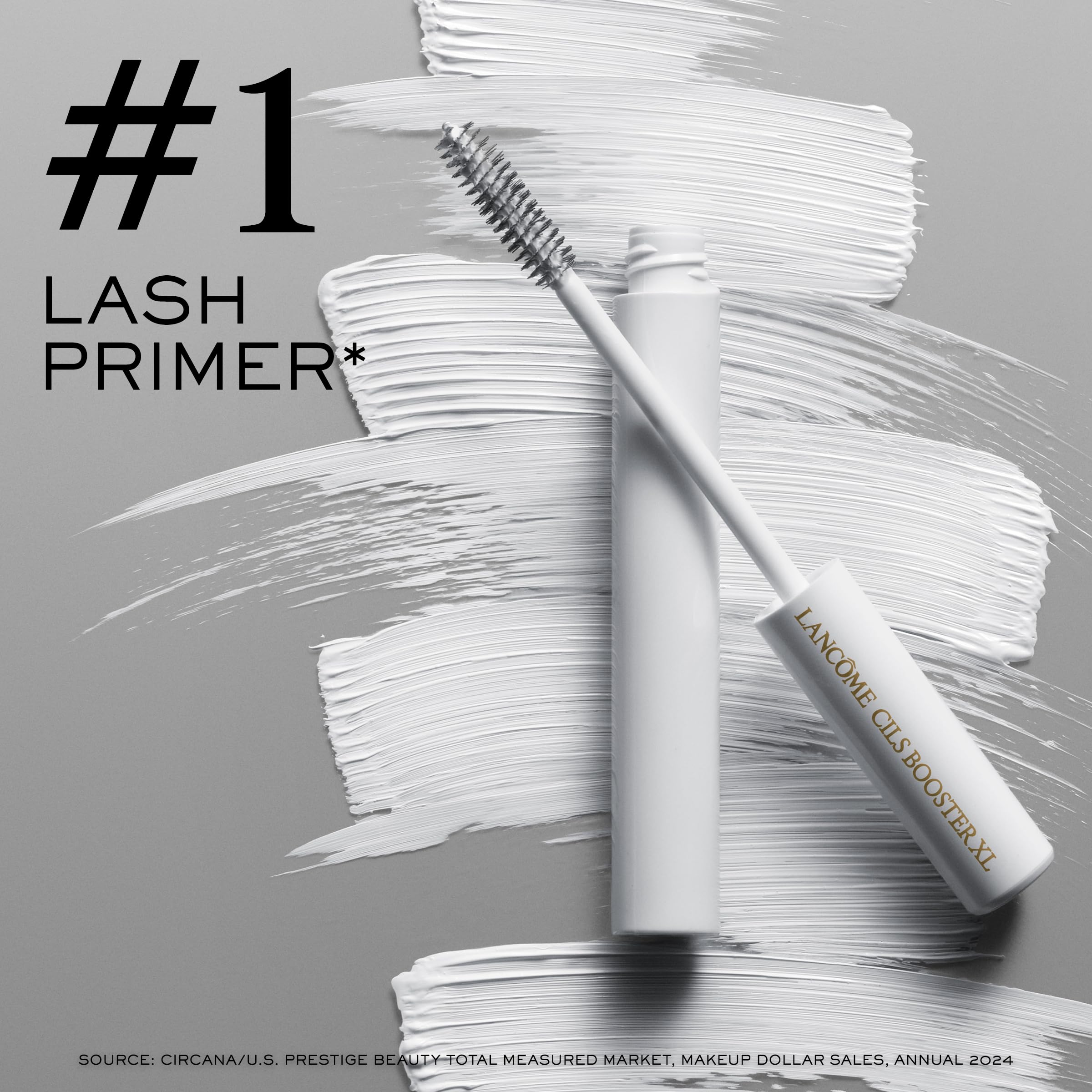 Lancome Cils Booster XL base coating on lashes for smoother mascara.