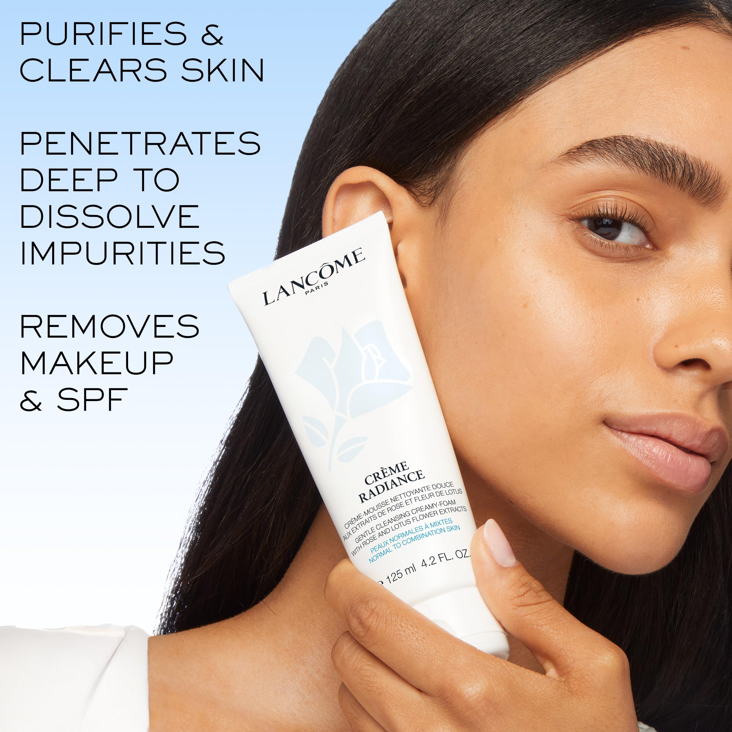Lancôme Crème Radiance cleanser foam lather for gentle cleansing.