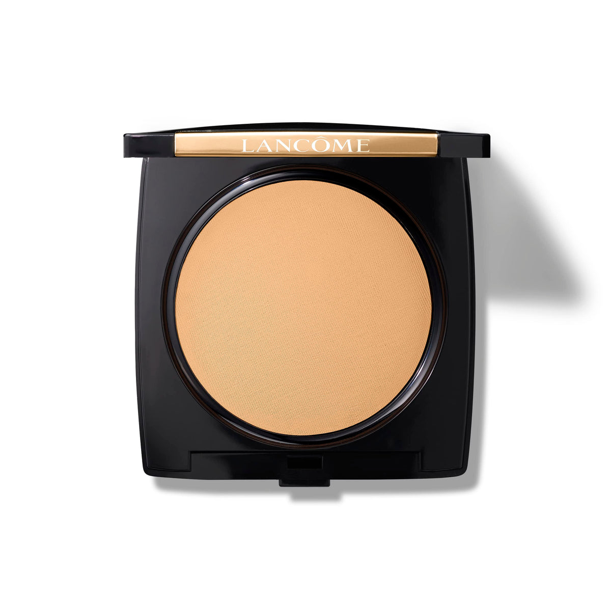 Lancôme Dual Finish powder bottle close-up highlights natural matte look.