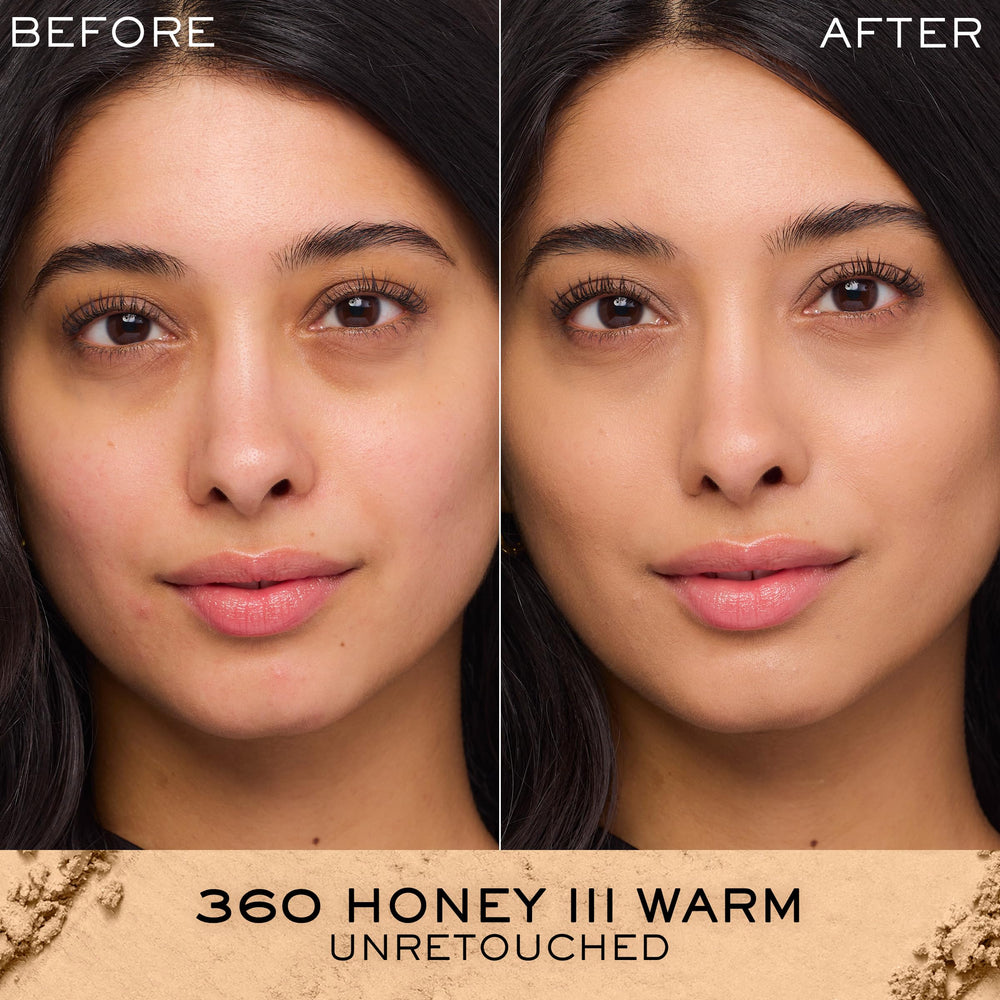 Lancôme Dual Finish powder foundation dry-application with brush demonstrates buildable coverage