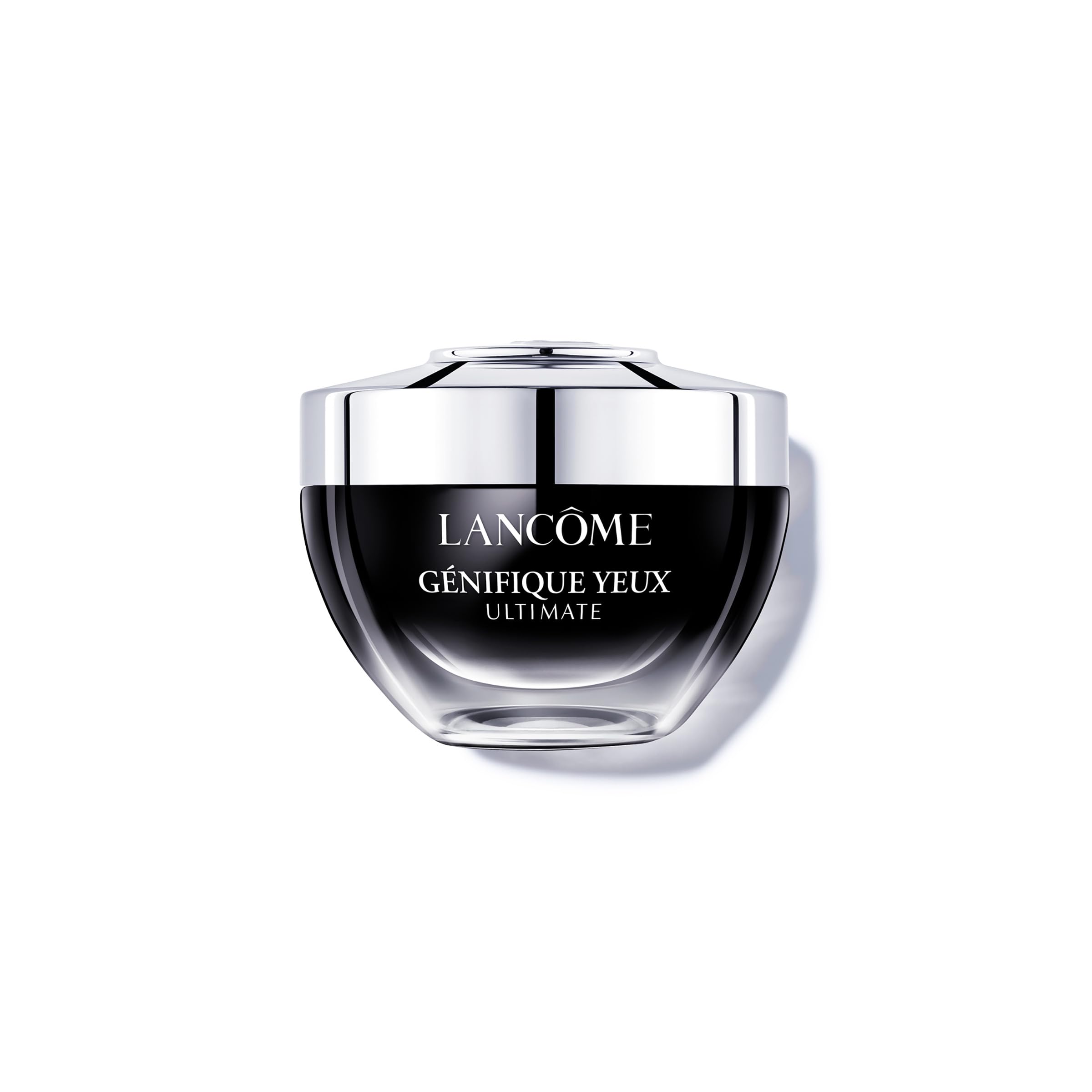 Lancôme Génifique Eye Cream tube close-up highlighting creamy hydration near the eye contour.