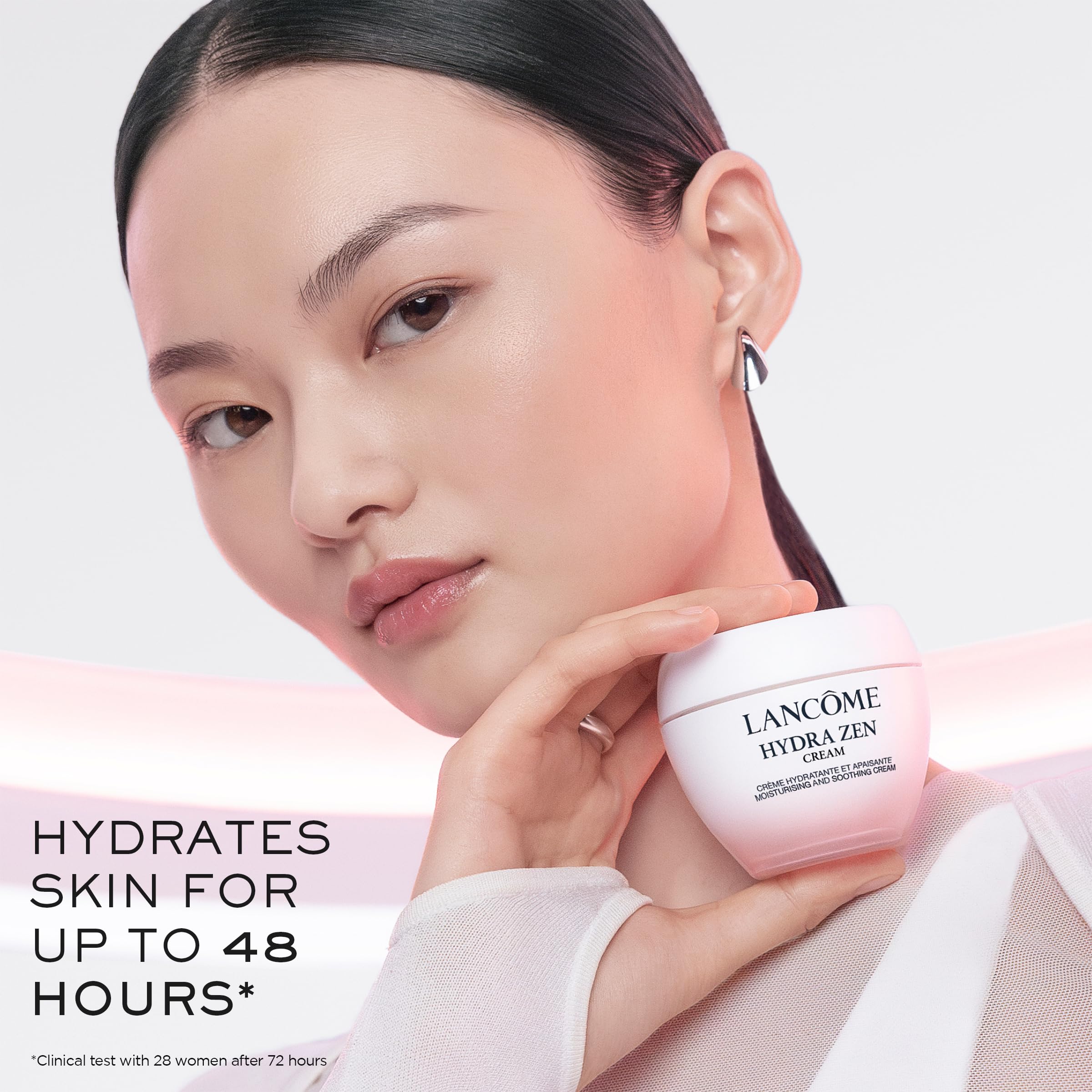 Lancome Hydra Zen with hyaluronic acid drop highlights hydrating formula for plumper-looking skin.