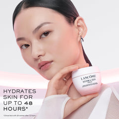 Lancome Hydra Zen with hyaluronic acid drop highlights hydrating formula for plumper-looking skin.