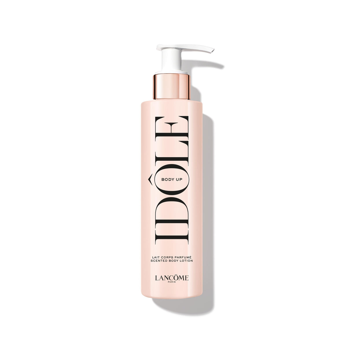 Lancôme Idôle Body Up bottle highlights lightweight hydration and clean floral scent.