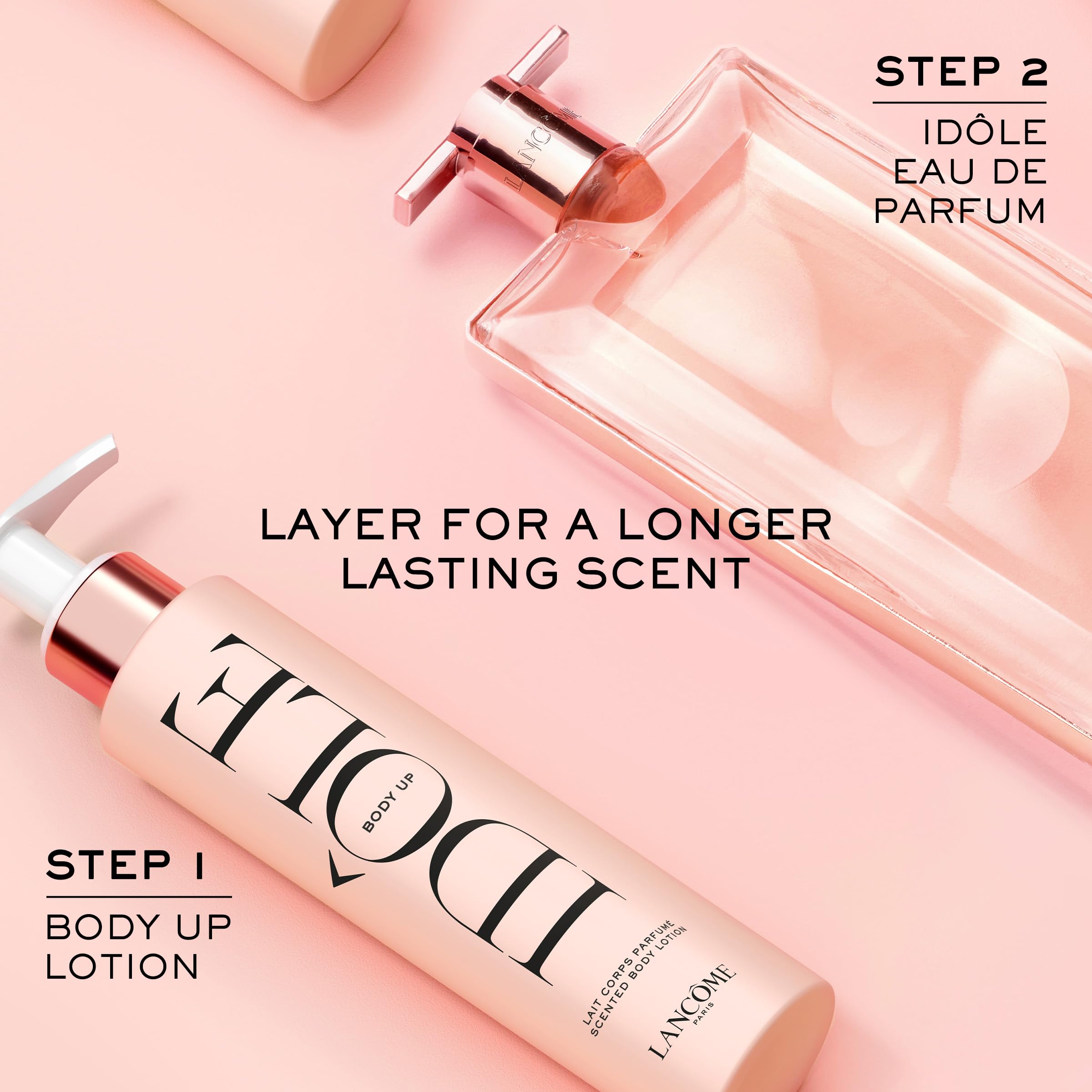 Lancôme Idôle Body Up lotion swirl conveys smooth application and lingering floral notes.