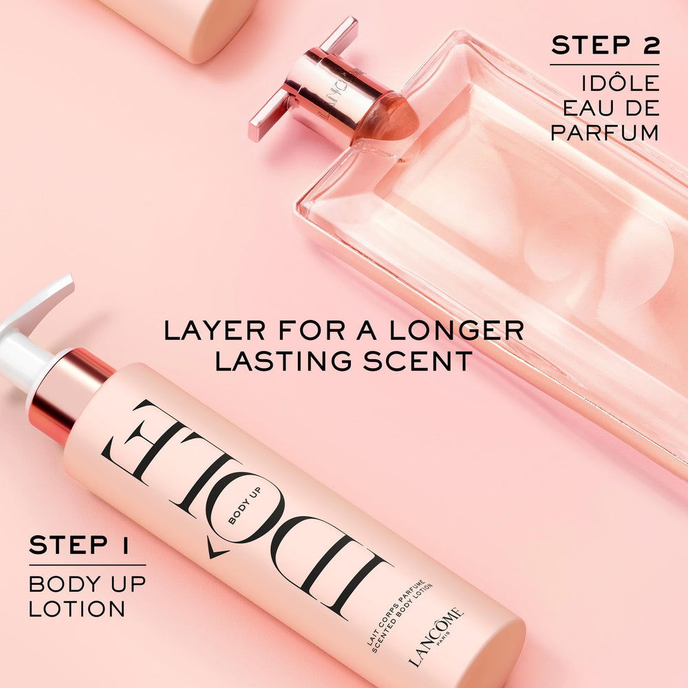 Lancôme Idôle Body Up lotion swirl conveys smooth application and lingering floral notes.
