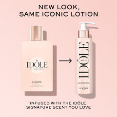 Lancôme Idôle Body Up texture close-up shows lightweight lotion for fast absorption.