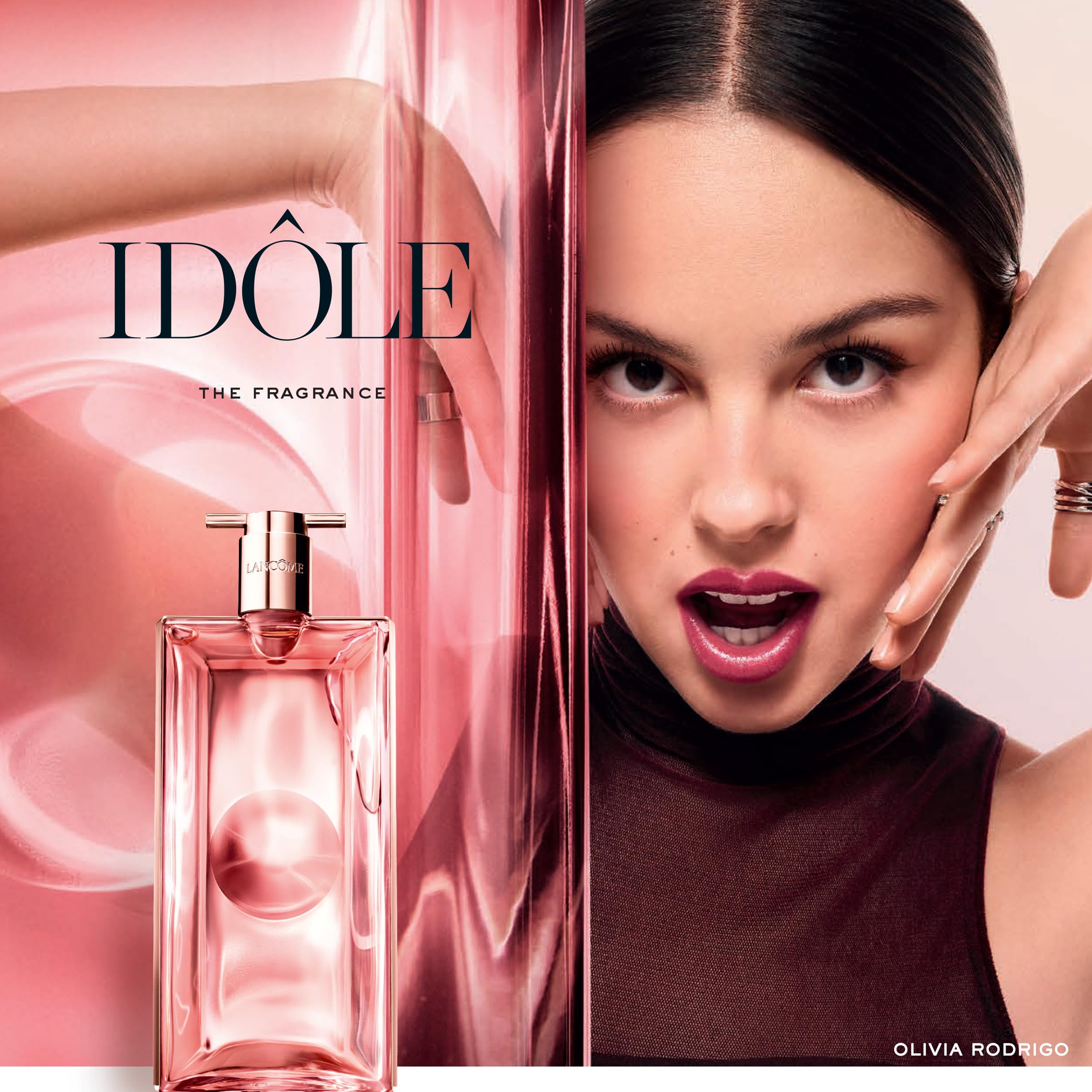 Lancôme Idôle bottle on vanity exudes chic French elegance.