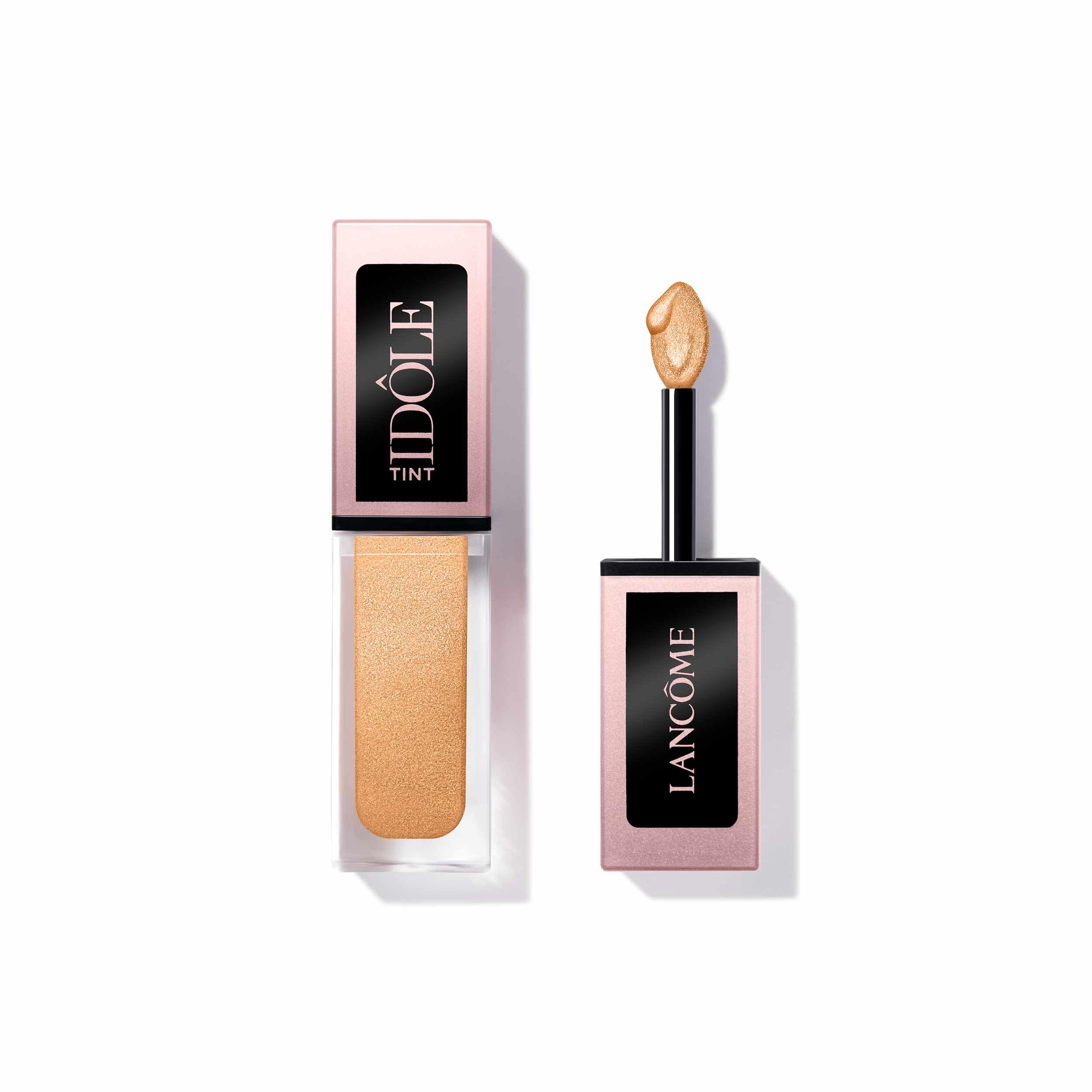 Lancôme Idôle Tint Golden Hour close-up reveals iridescent champagne shimmer.