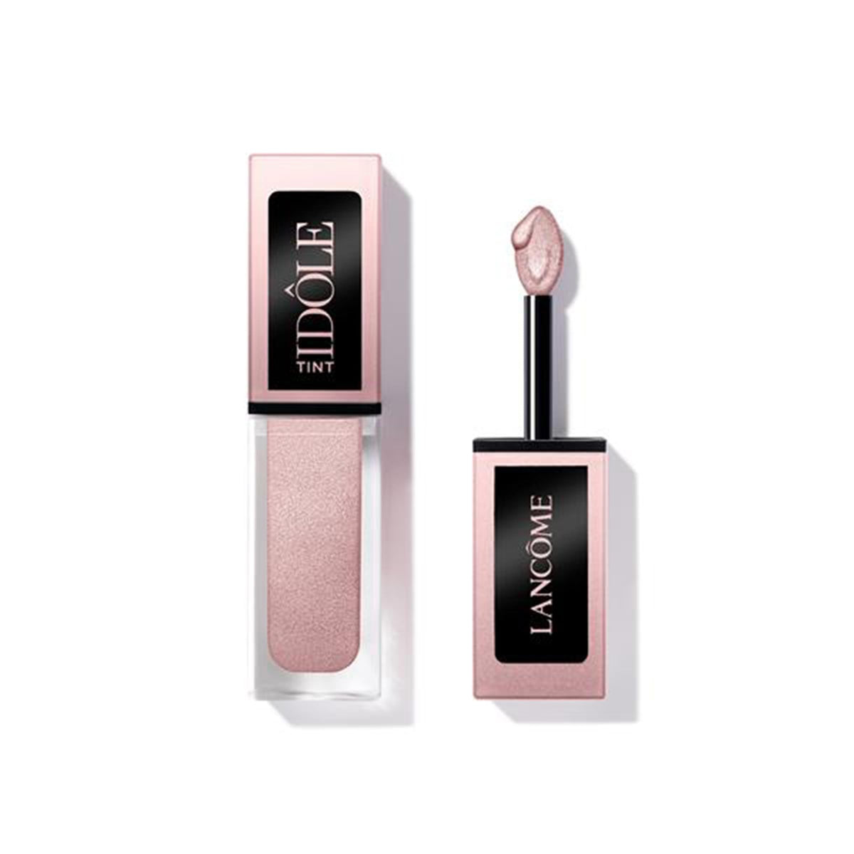 Lancôme Idôle Tint Strawberry Latte bottle close-up with iridescent rose-gold shimmer
