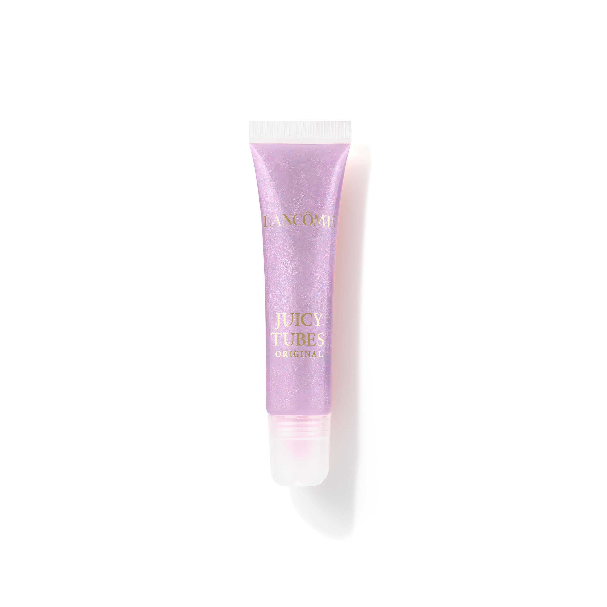 Lancôme Juicy Tubes Lavender Latte bottle shows ultra-shiny finish and hydrating feel.