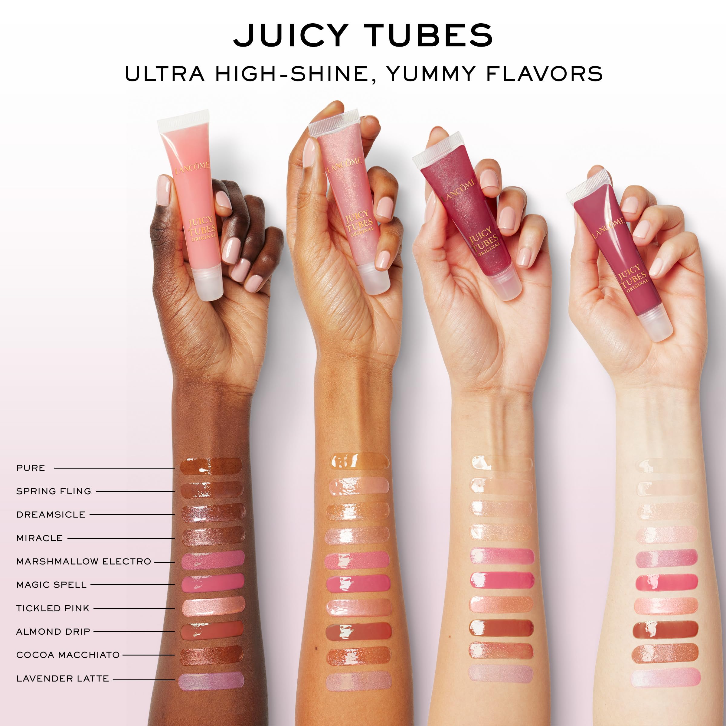 Lancôme Juicy Tubes layered over lipstick creates ultra-juicy topcoat.