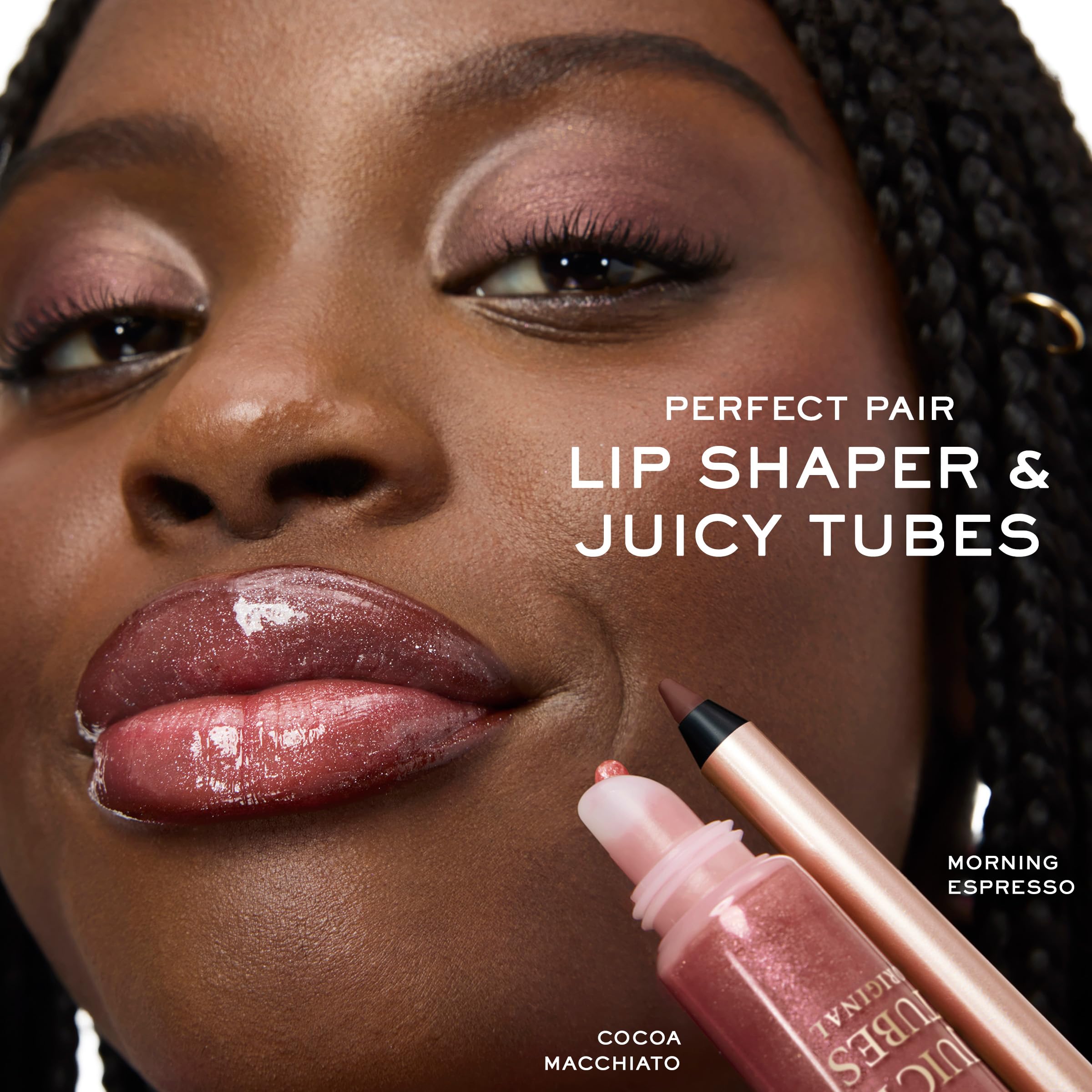 Lancôme Juicy Tubes tube-tip close-up highlights sticky texture for rich shine.