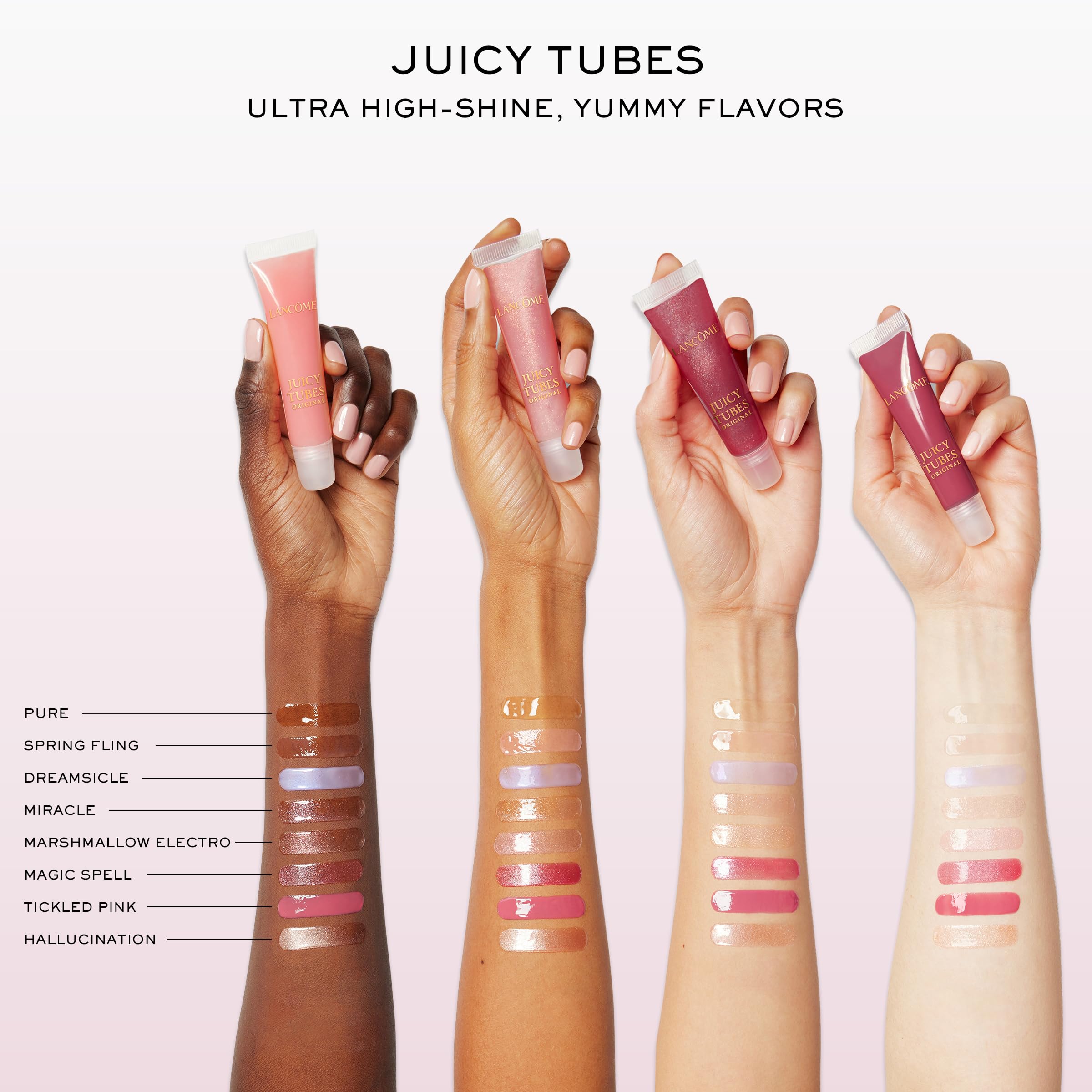 Lancôme Juicy Tubes worn alone delivers shimmering shine across lips