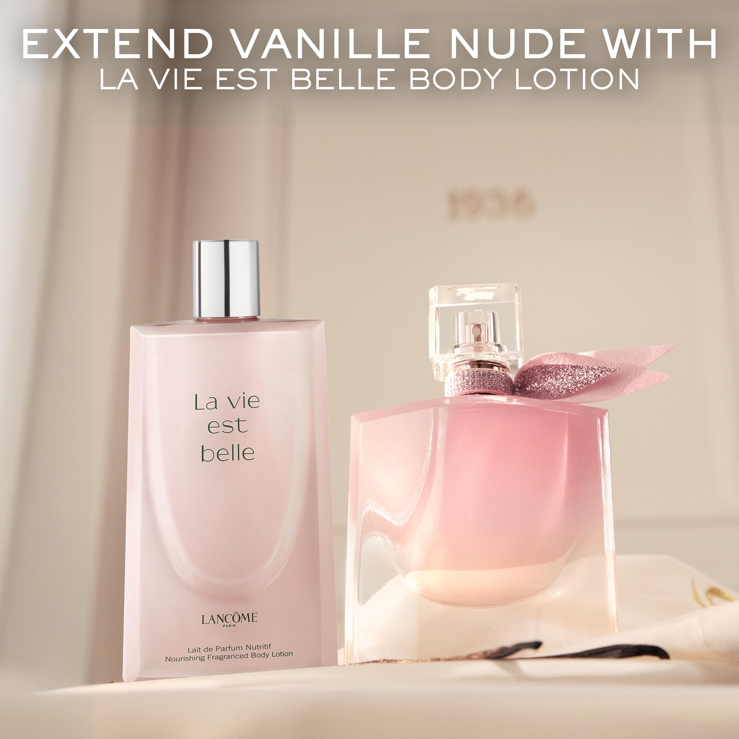 Lancôme La Vie Est Belle La Vie Vanille Nude swirl—rich texture imagery suggests a smooth skin feel.