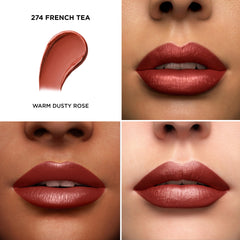 Lancôme L'Absolu Rouge creamy texture closeup highlights luxurious color application.